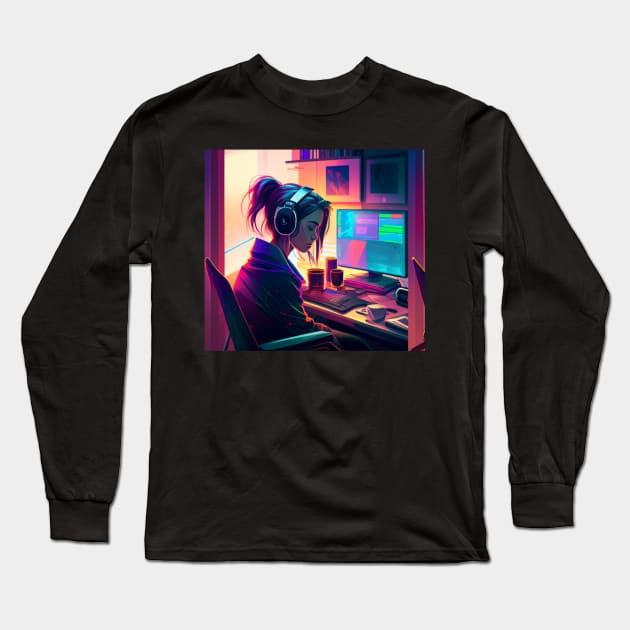 Anime Lofi Music Long Sleeve T-Shirt by TriHarder12